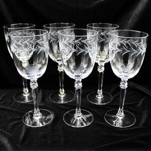 Vintage Fostoria Holly Wine Glass Etched Crystal Goblet Clear Holiday Glassware